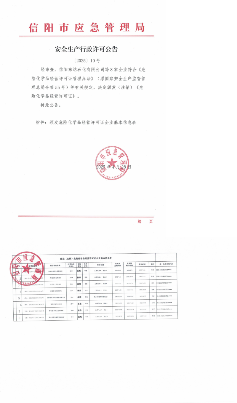安全生产行政许可公告〔2025〕10号