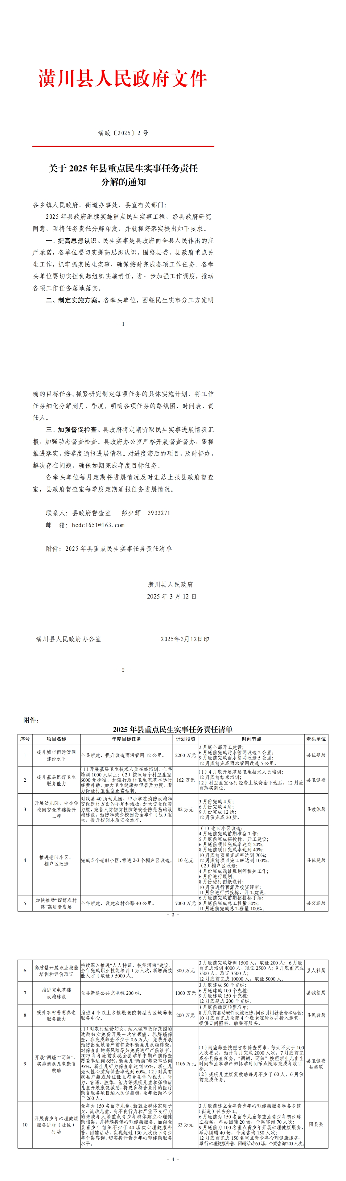 关于2025年县重点民生实事任务责任分解的通知