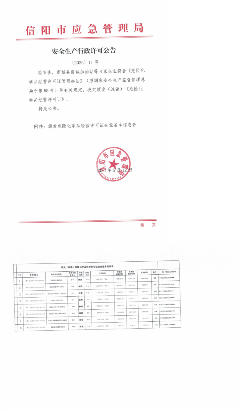 安全生产行政许可公告〔2025〕11号
