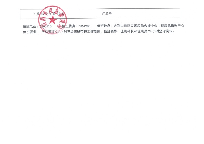 2025年6月份值班安排表