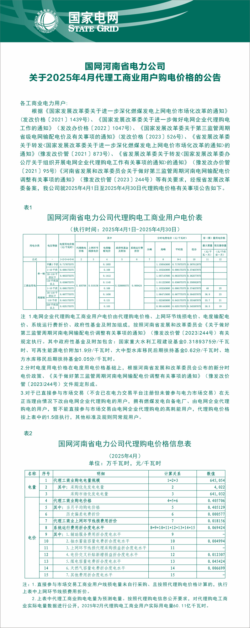 2025年4月代理购电价格公示表公示