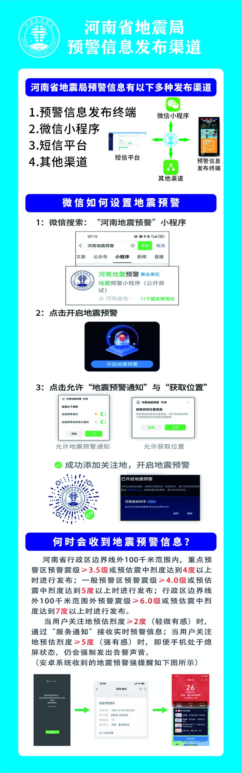 河南省地震局预警信息发布渠道