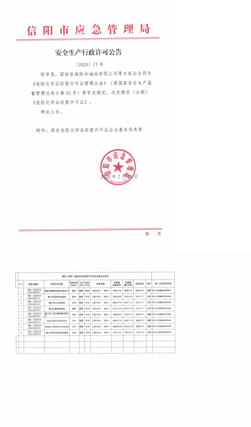 安全生产行政许可公告〔2025〕17号