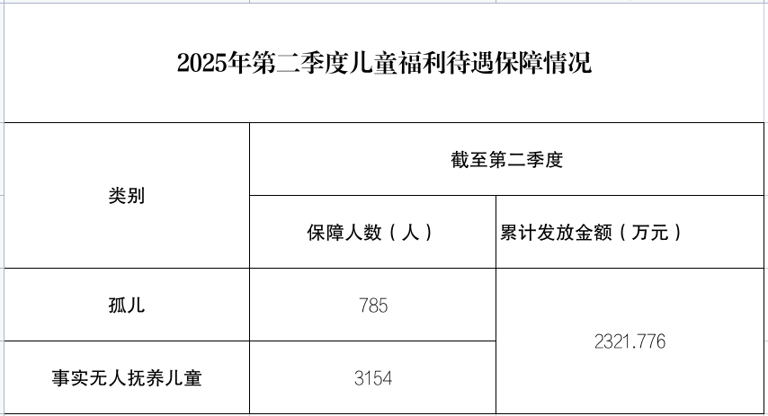 2025年第二季度儿童福利待遇保障情况