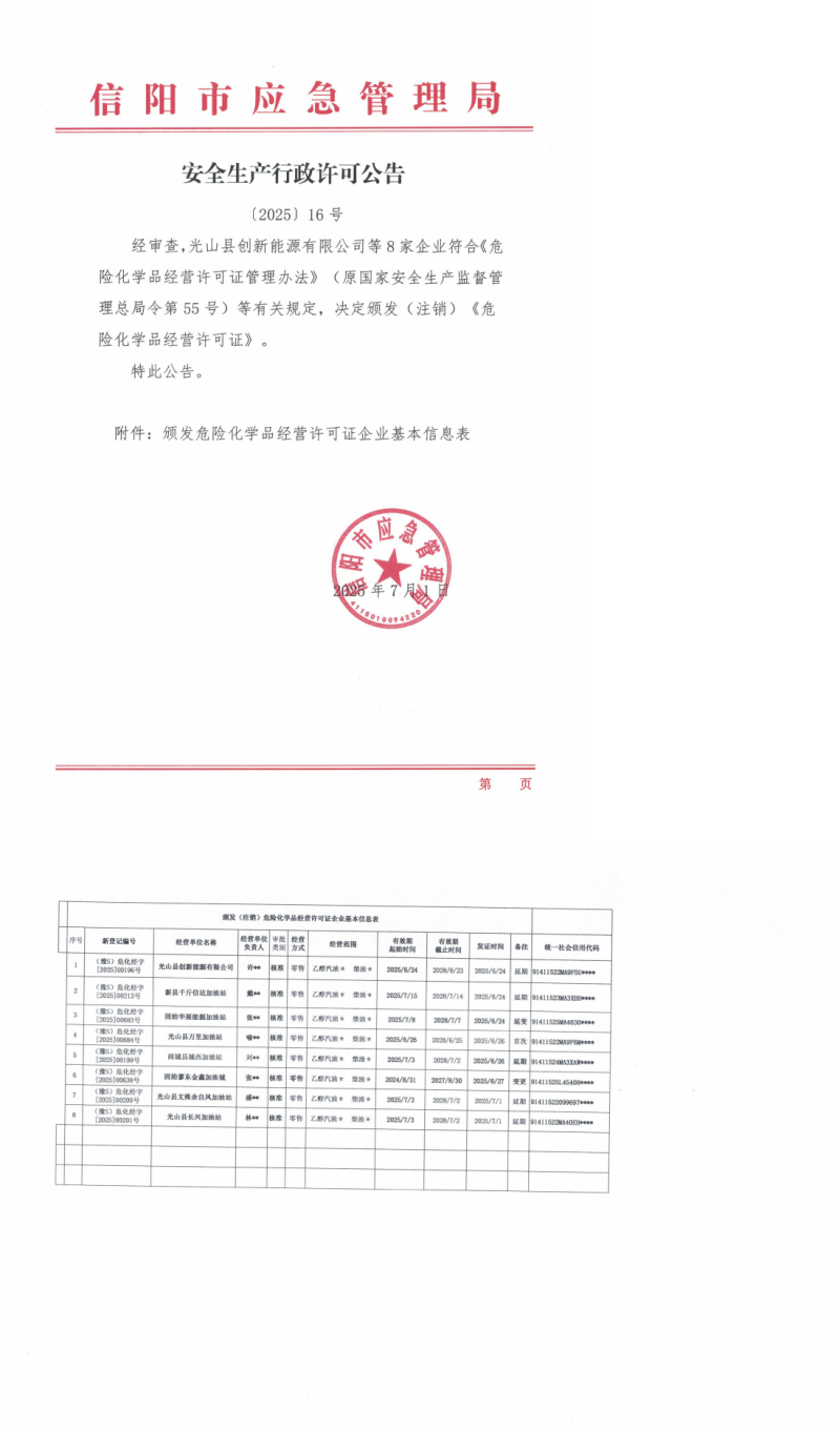 安全生产行政许可公告〔2025〕16号