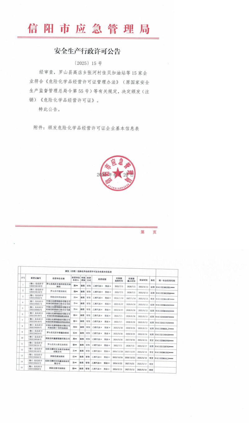 安全生产行政许可公告〔2025〕15号