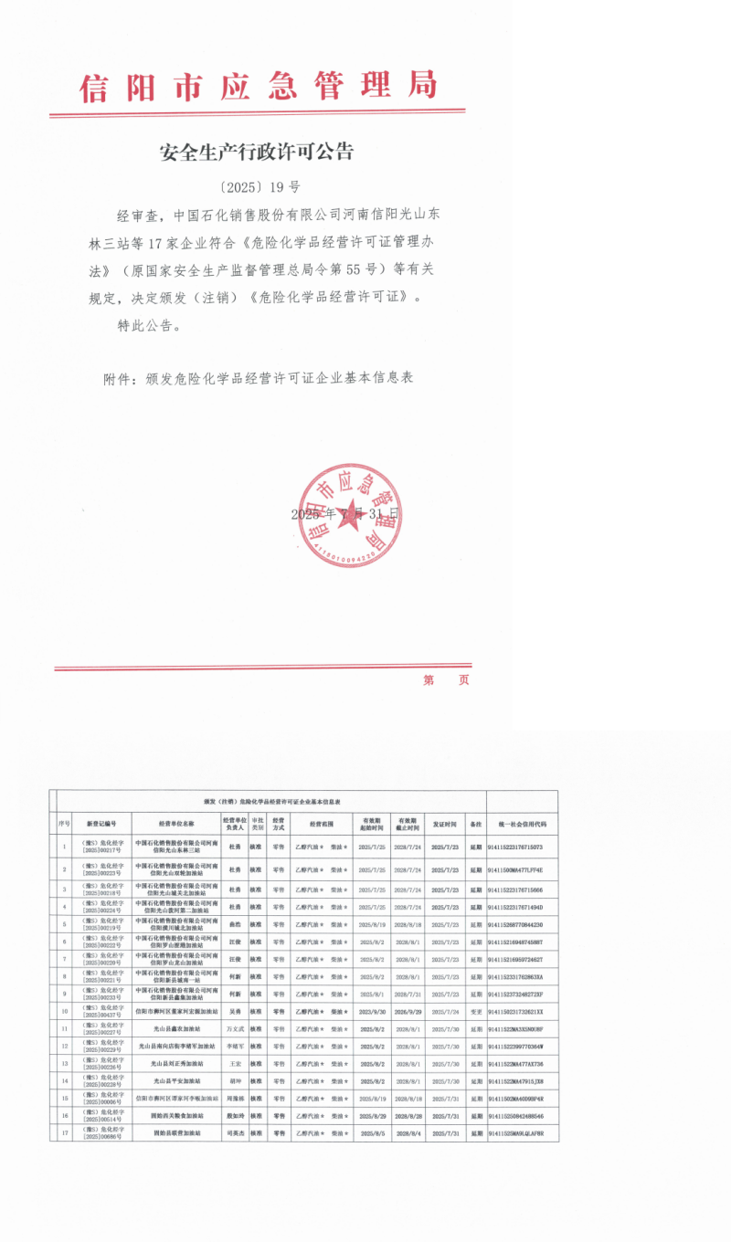 安全生产行政许可公告〔2025〕19号
