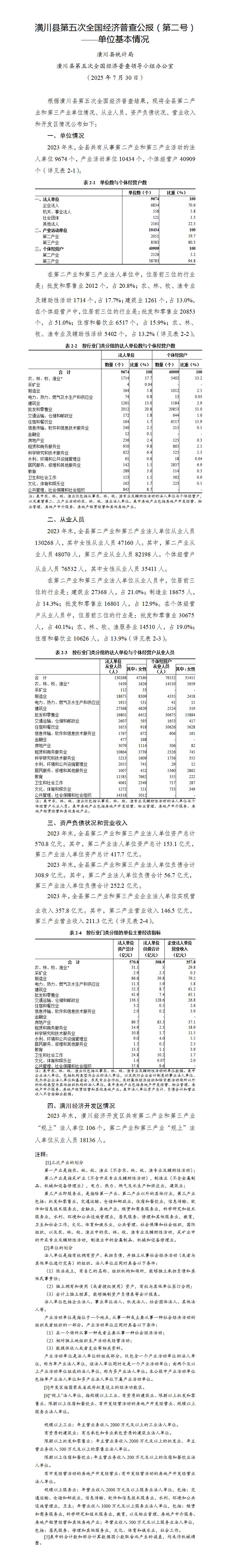 潢川县第五次全国经济普查公报（第二号）