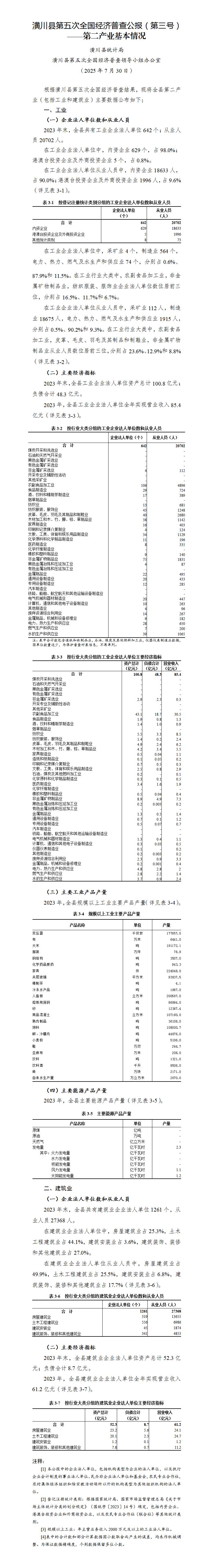 潢川县第五次全国经济普查公报（第三号）