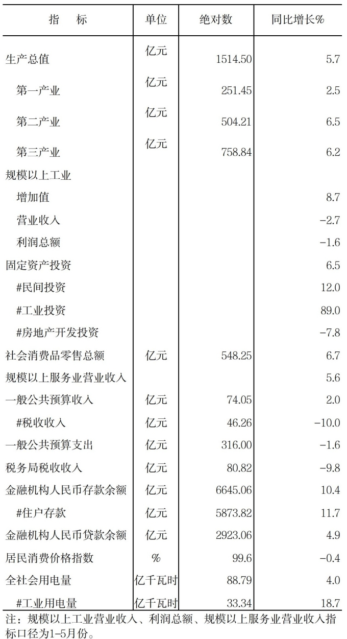 2025年元-6月全市主要经济指标
