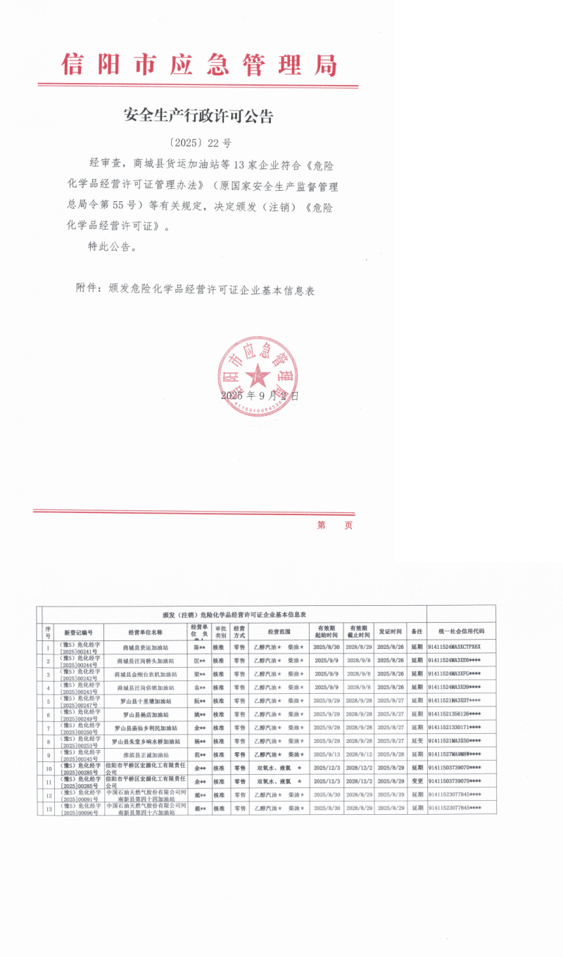 安全生产行政许可公告〔2025〕22号