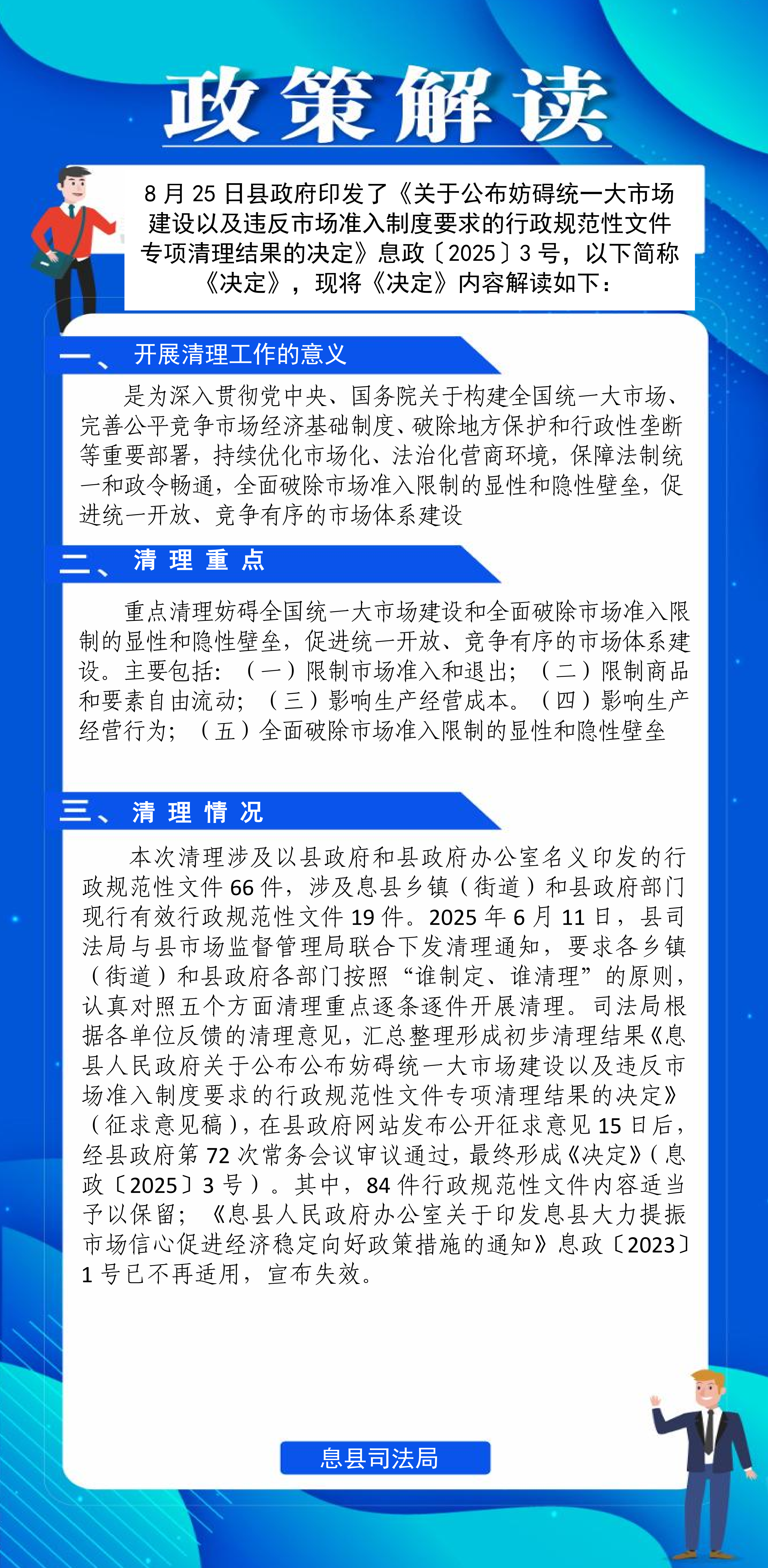 一图读懂：息县人民政府关于公布妨碍统一大市场建设以及违反市场准入制度要求的行政规范性文件专项清理结果的决定