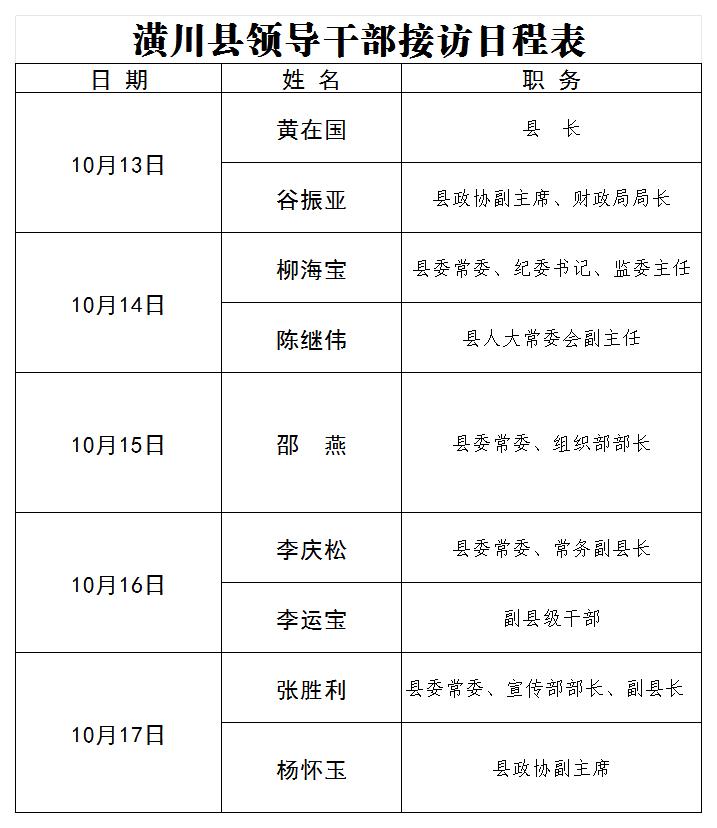 潢川县领导干部接访日程表