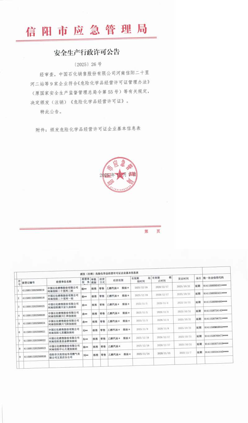 安全生产行政许可公告〔2025〕26号