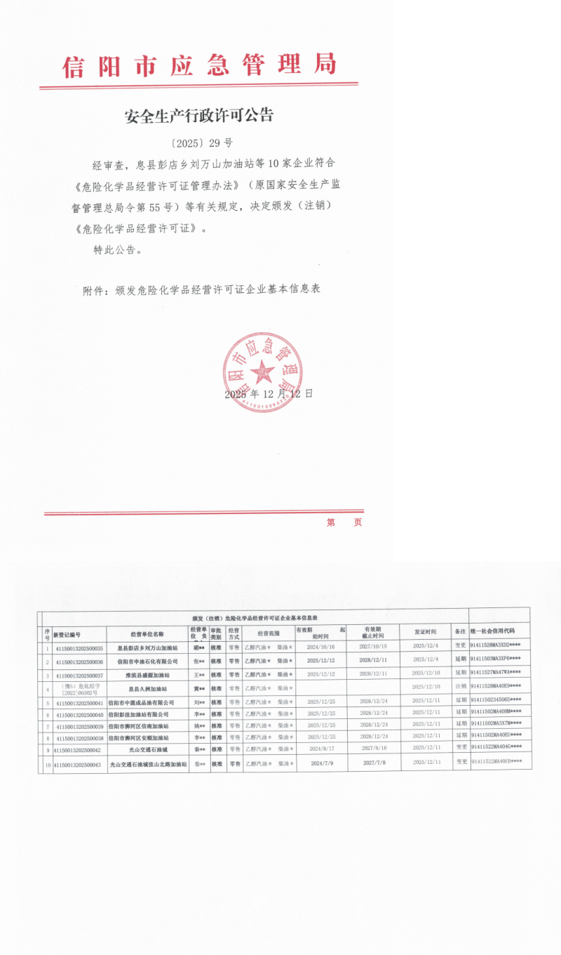 安全生产行政许可公告〔2025〕29号