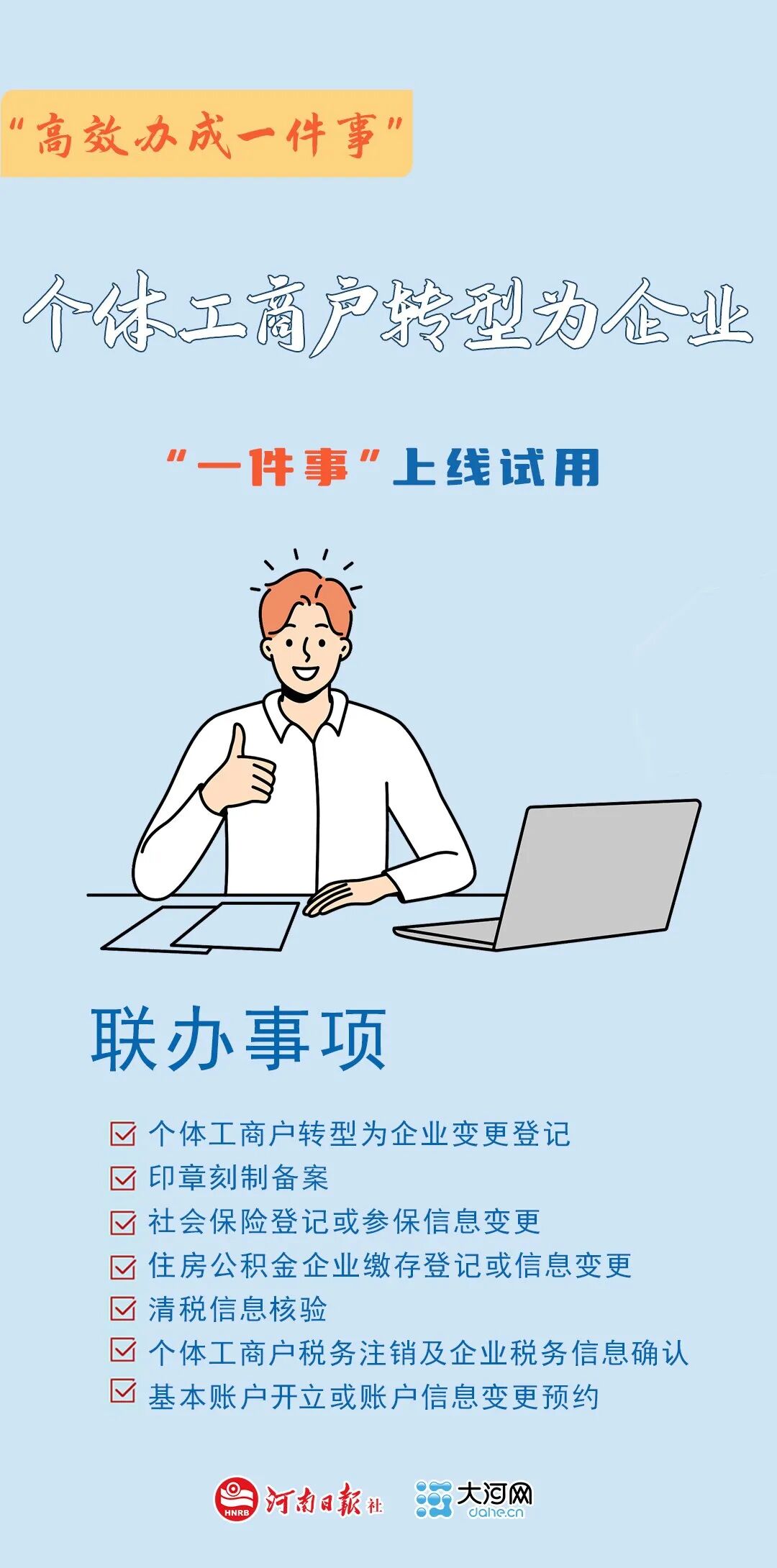 高效办成一件事丨个体工商户转型为企业 “一件事”上线试用