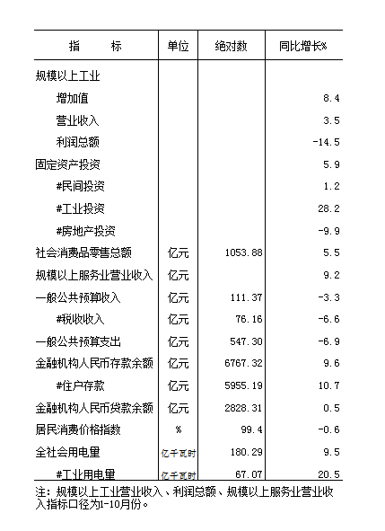 2025年元-11月全市主要经济指标