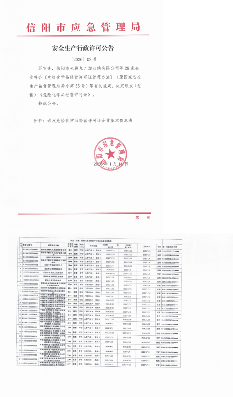 安全生产行政许可公告〔2026〕02号