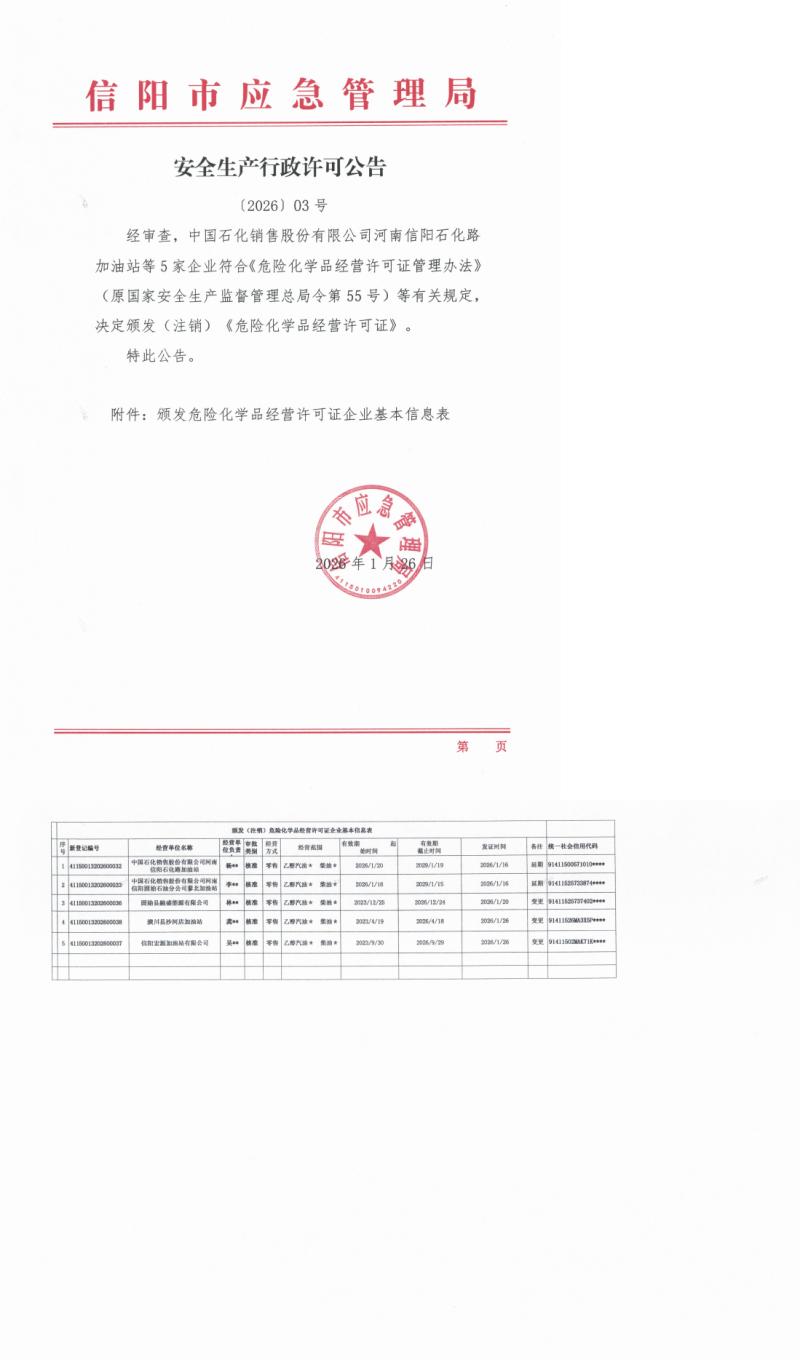 安全生产行政许可公告〔2026〕03号