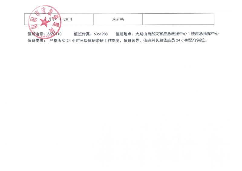 市应急管理局2026年2月份值班安排表