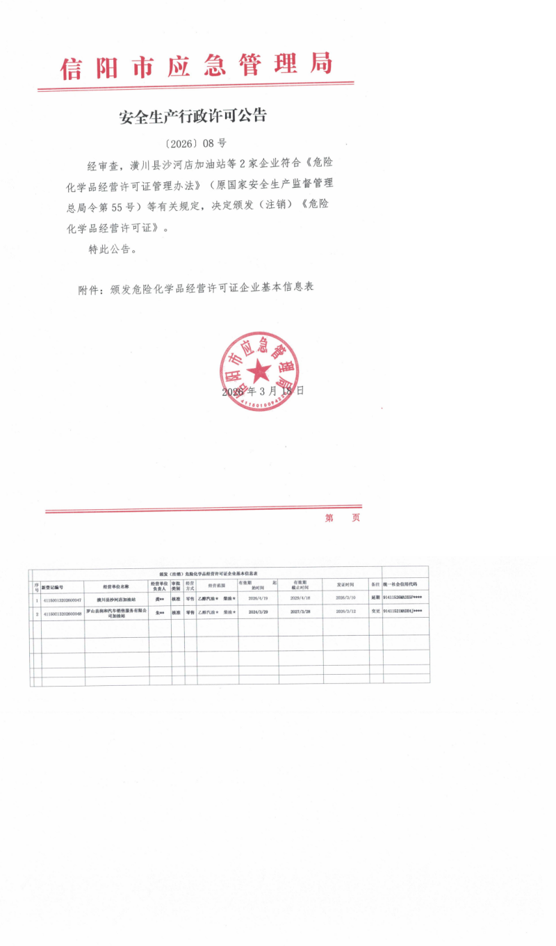 安全生产行政许可公告〔2026〕08号