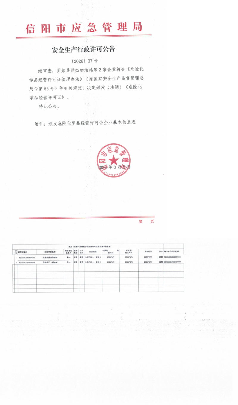 安全生产行政许可公告〔2026〕07号