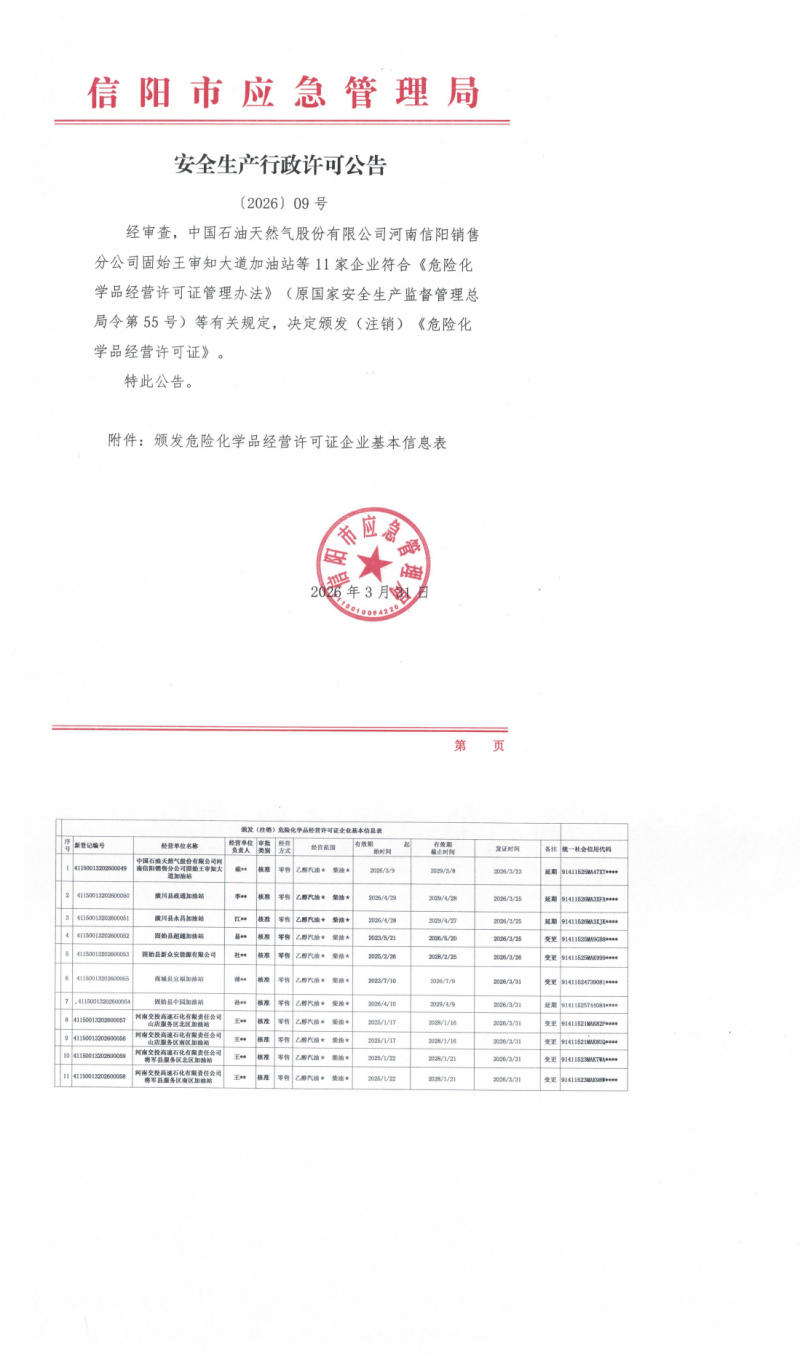 安全生产行政许可公告〔2026〕09号