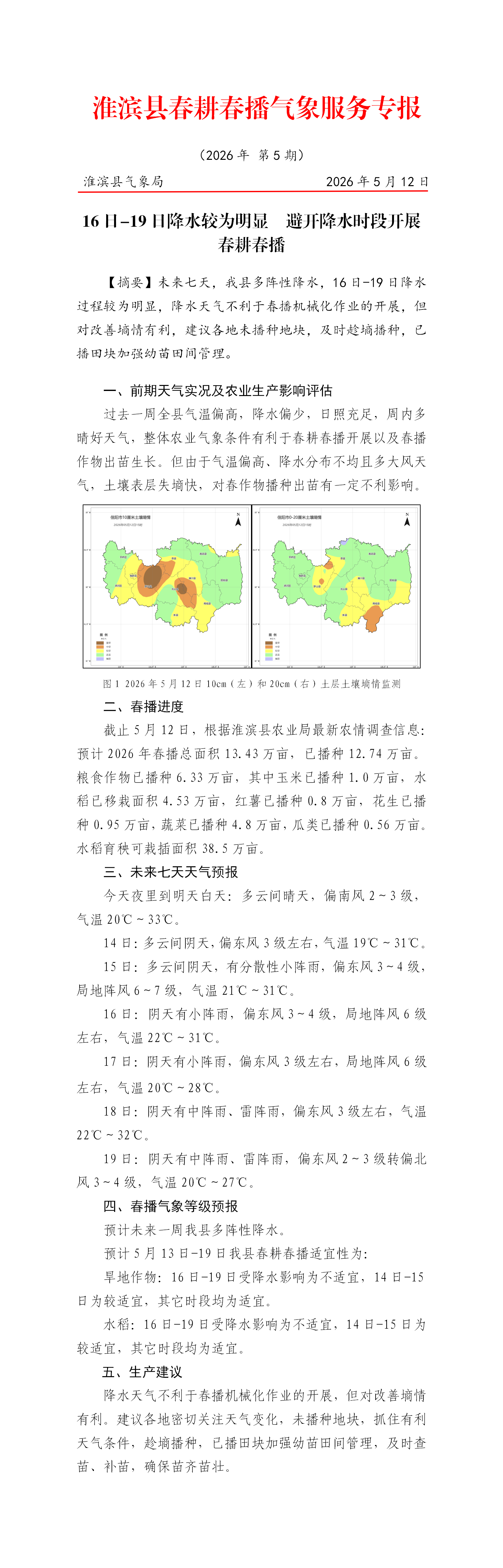 淮滨县春耕春播气象服务专报（2026年第5期）