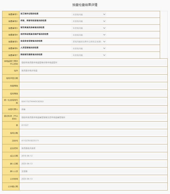 食品生产经营监督检查结果信息（2025年度）