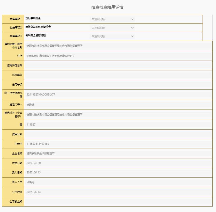 食品生产经营监督检查结果信息（2025年度）