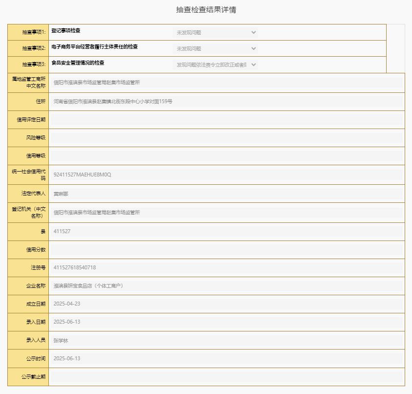 食品生产经营监督检查结果信息（2025年度）