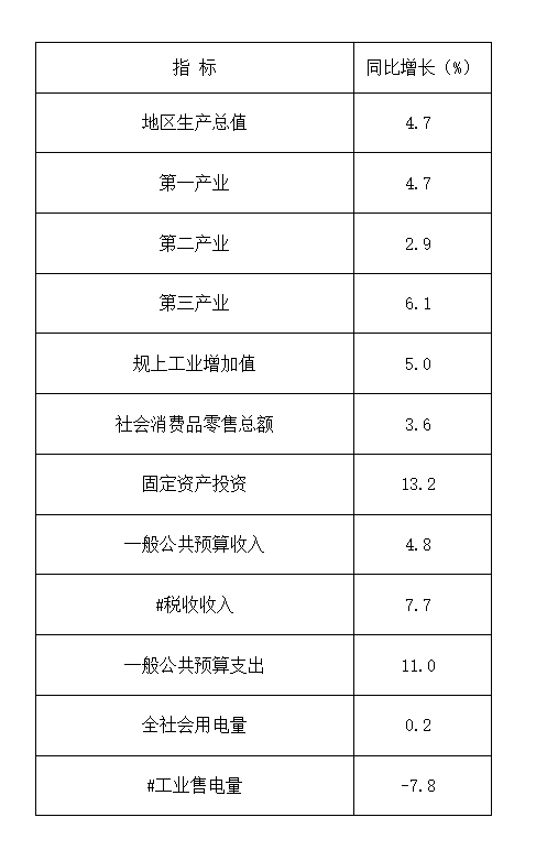 2026年元-6月全县主要经济指标